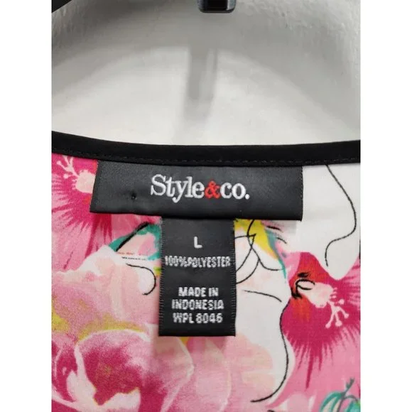 Style & Co Women Sleeveless Blouse Large White Plink Floral Popover Top - Picture 3 of 8